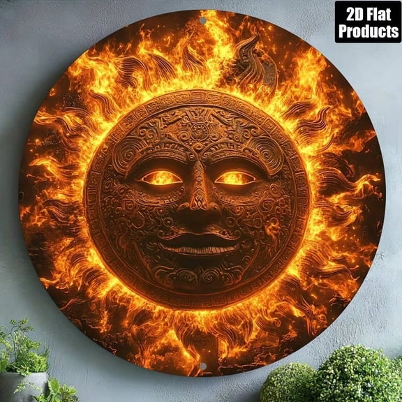 HELLOYOUNG Retro Round Iron Wall Decor 8x8 Inch Fiery Flame Design Rustic Metal Wall Art For Home Office Bar Kitchen Aluminum Painted Decorative Board Sign