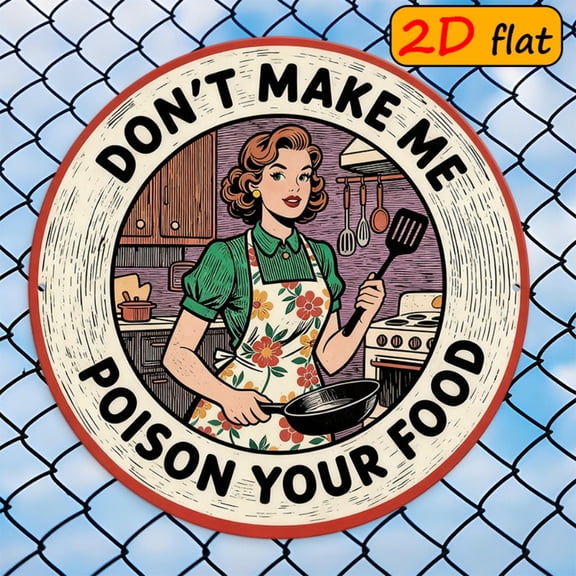 HELLOYOUNG Retro Round Tin Sign Vintage Pop Art Woman Metal Wall Decor for Kitchen Patio Outdoor, 7.87x7.87in