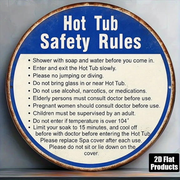 HELLOYOUNG Retro Safety Rules Sign 15cm Double-Sided Adhesive Hot Tub Wall Decor for Bathroom Spa