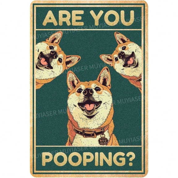 HELLOYOUNG Retro Shiba Inu Dog Vintage Metal Sign "Are You Pooping?" Humorous Wall Decor Aluminum Tin Sign for Pub Bar Cafe Home