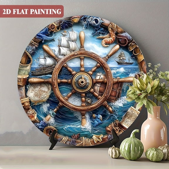 HELLOYOUNG Retro Steampunk Nautical Metal Wall Decor Rustic Sea Round 8x8 Inch Tin Sign Pre Drilled Holes for Home Garden Man Cave Bar