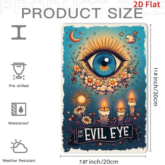 HELLOYOUNG Retro Tin Sign 30x20 Inch, Evil Eye Flower Candle Metal Wall Art, Funny Kitchen Decor Unique Home Gift for Housewarming