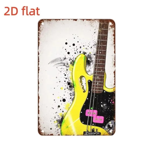 HELLOYOUNG Retro Tin Sign 8x12 Inch Vintage Metal Wall Decor, Rustic Yellow Bass Guitar Art for Music Room Home Bar Cafe Man Cave Garage