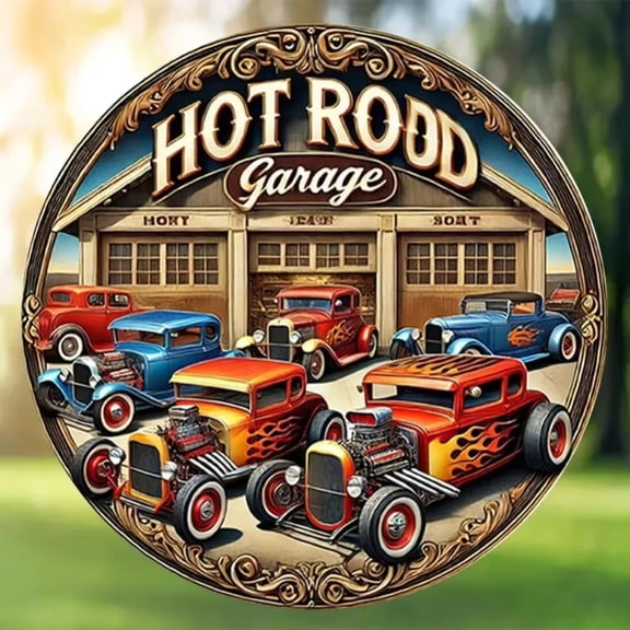 HELLOYOUNG Retro Tin Sign Hot Rod Garage Metal Plaque Vintage Americana Wall Art Decor, Rustic Bar Man Cave Garage Workshop Wall Decor