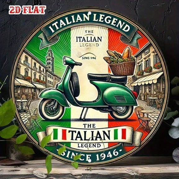 HELLOYOUNG Retro Vintage Espresso Metal Tin Sign Wall Art Round Scooter Design Rustic Aluminum Frameless Italian Cafe Decor for Home Kitchen