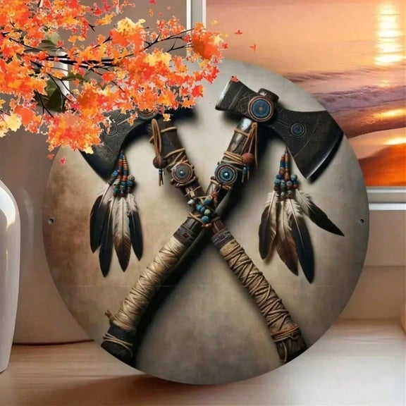 HELLOYOUNG Retro War Axe Tin Sign 7.87x7.87 Inch Metal Wall Decor Durable Vintage Art for Living Room Home Bar Man Cave Rustproof Indoor Ornament