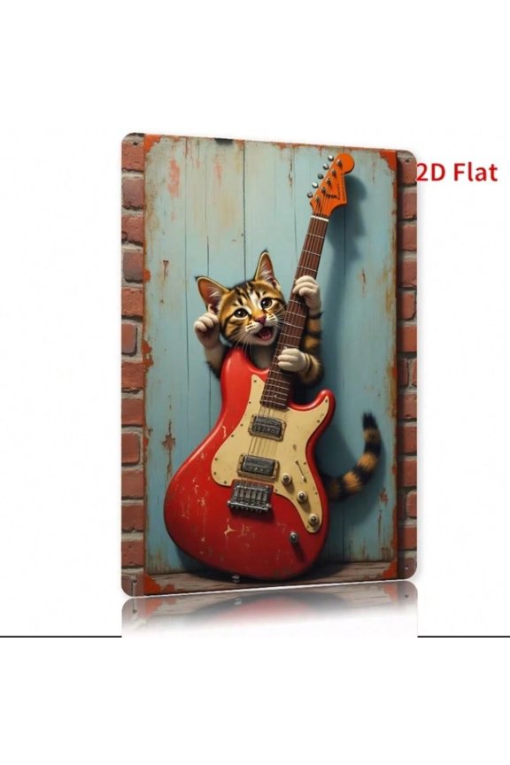 Rockstar Cat Metal Sign 12x8 Inch Retro Tin Wall Art Durable 2D Flat Print for Living Room Bedroom Backyard Decor