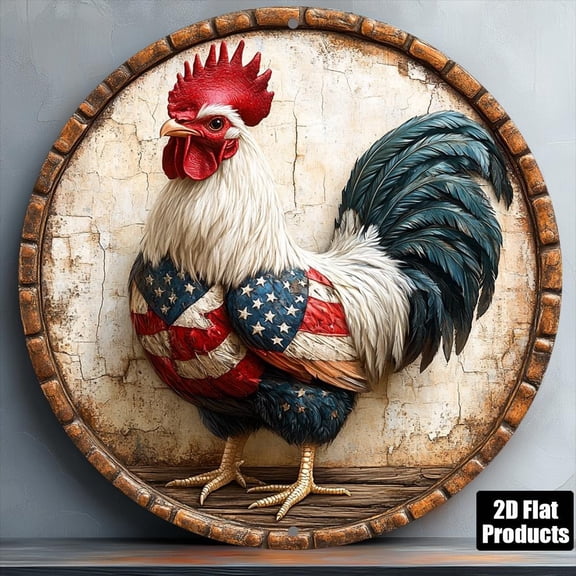 HELLOYOUNG Rooster Wall Art 8x8 Inch 2D Flat Metal Decor Sign for Kitchen Bar Cafe Home Office Modern Aluminum Wall Art Gift Home Decor