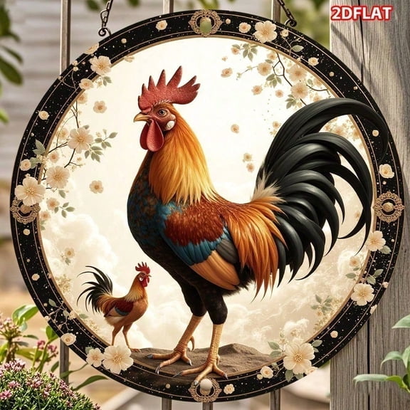 HELLOYOUNG Rooster Wall Art Rustic Chicken Metal Plaque, Farmhouse Decor 8x8 Inch Modern Colorful 2D Flat Light Aluminum Wall Decor