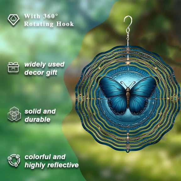 HELLOYOUNG Rotating Metal Wind Chimes for Outdoor Garden, Large Magic Blue Butterfly Wind Chimes 360 Rotating Hook, Bird Repellent Decor for Yard Terrace, Valentine Christmas Easter Gift