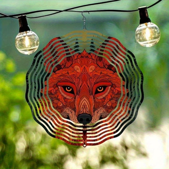 HELLOYOUNG Rotating Wind Chime Forest Fox 2D Metal Yard Spinner, Kinetic Wind Catcher Infinite Rotation Outdoor Garden Decor Nature-Inspired Gift for Rustic Homes Cabins Woodland Themed Spaces