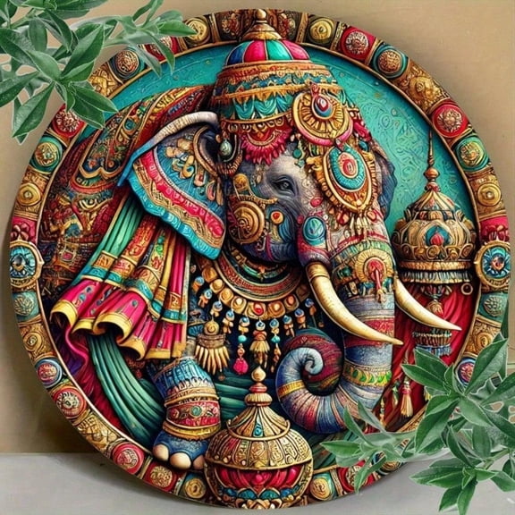 HELLOYOUNG Round 8x8 Inch Metal Elephant Carving Wall Mirror for Living Room Bedroom Decor, Unique Animal Art Home Decor, Trendy Gift for Birthday Graduation