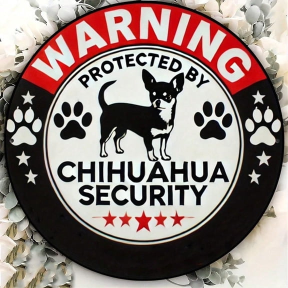 HELLOYOUNG Round Chihuahua Warning Sign Metal Wall Decor, Durable Foil Carving 8x8 Inch For Home Cafe Bar Garage, TikTok Popular Plaques & Signs