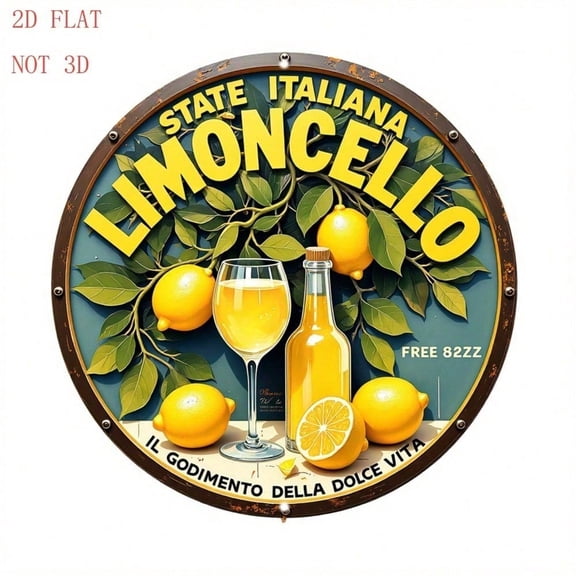 HELLOYOUNG Round Limoncello Aluminum Wall Art Sign Lemon Kitchen Decor Rustproof Metal Tin Poster for Cafe Bar