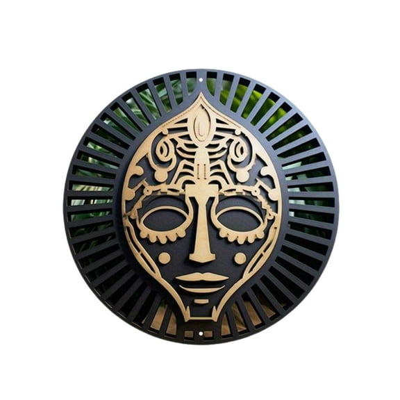 HELLOYOUNG Round Metal Aluminum Sign Art – Wreath Painting & Mask Theme Decorative Plate, Ideal Entrance/Wall Decor (Great Gift) for Home