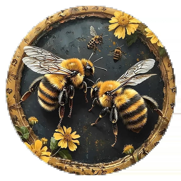 HELLOYOUNG Round Metal Sign, Bee Honeycomb Wall Decor Metal Art Plaque, Mask Theme Entrance Bar Home Decor Gift for Wall Living Room Club