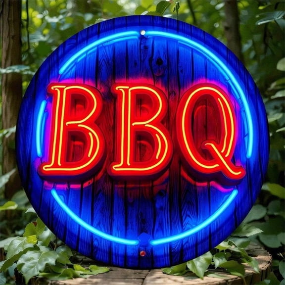 HELLOYOUNG Round Metal Wall Art 20x20 Cm Bright Red Neon Light, Waterproof Fade-Resistant Indoor Outdoor Home Garden Bar Decor, Random Hole Design Trending TikTok Room Decoration