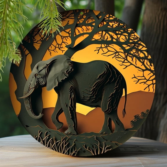 HELLOYOUNG Round Metal Wall Decor Elephant Sign Aluminum Office Home Decoration Women's Gift Spring