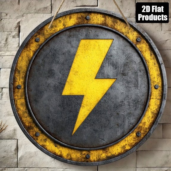 HELLOYOUNG Round Retro Aluminum Sign, Yellow Lightning Bolt Metal Wall Art, Industrial Hanging Plaque