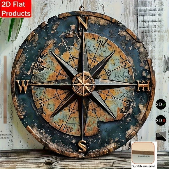 HELLOYOUNG Round Wall Decor Nautical Compass Bohemian Wall Art, Flat Printed Wooden Home Decor for Bar Cafe, Holiday Gift for Halloween Christmas