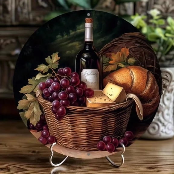 HELLOYOUNG Round Wine Aluminum Wall Art for Home Bar and Kitchen Decor, Rustic Metal Wall Decor for Office Holiday Halloween Gifts, Wine Theme Home Decor