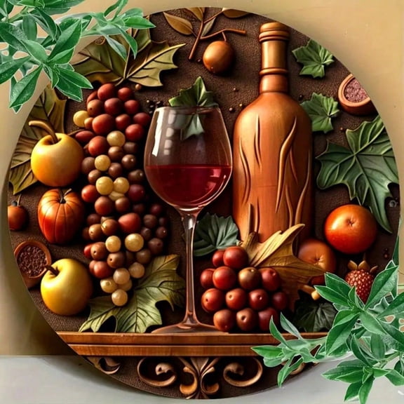 HELLOYOUNG Round Wine Grape Metal Wall Art Carved - Living Room Cafe Decor Halloween Christmas New Year Gift for Home