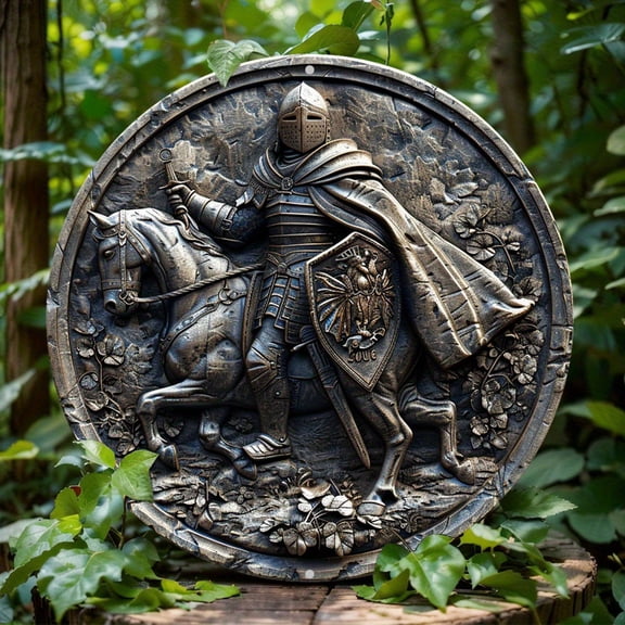 HELLOYOUNG Royal Knight Themed Round Aluminum Flat Sign - Hanging Wall Art Decor Plaque for Home Door Office Bar 2D Decoration