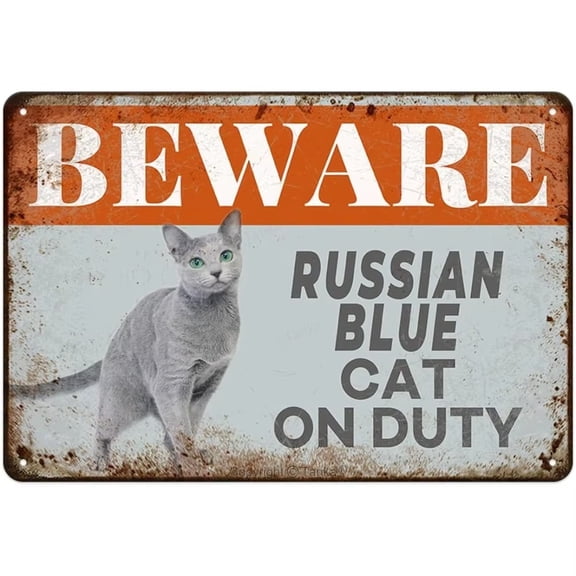 HELLOYOUNG Russian Blue Cat Metal Sign Vintage Tin Poster for Wall Decor, Rustic Home Art for Bar Cafe Pub