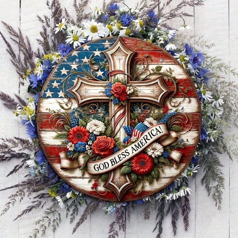 HELLOYOUNG Rustic American Flag Metal Tin Sign Patriotic Wall Decor for ...