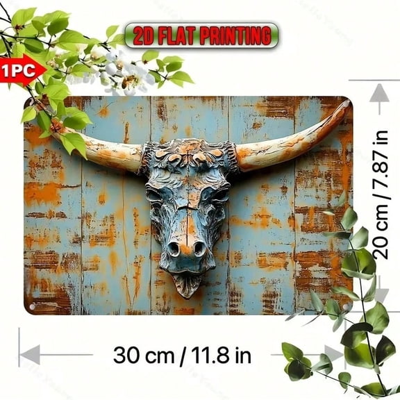 HELLOYOUNG Rustic Bull Skull Iron Wall Art, Western Farmhouse Decor with Weathered Finish, Wall-Mounted Metal Plaque for Living Room Patio Barn