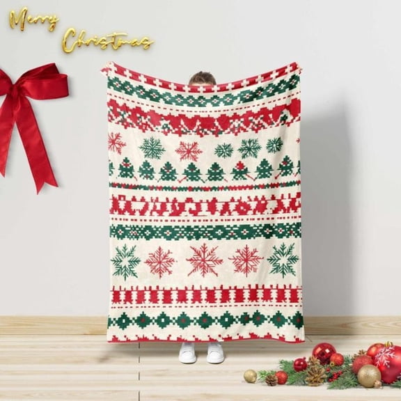 HELLOYOUNG Rustic Christmas Blanket Farmhouse Holiday Throw, Soft Flannel Fleece, Cozy Plaid Decorative Bed Couch Sofa Blanket for Winter