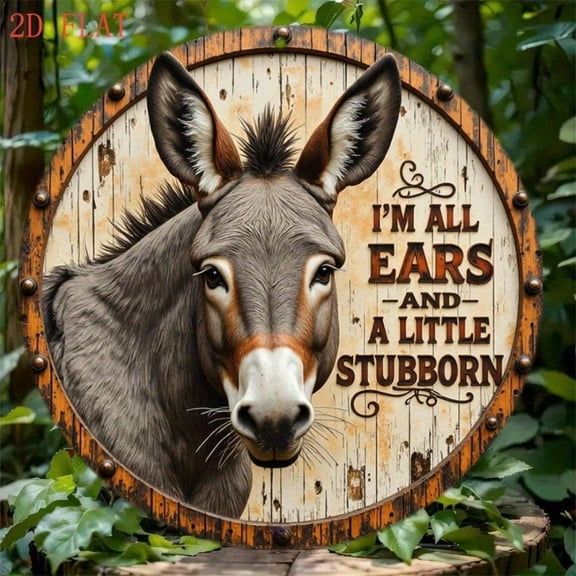 HELLOYOUNG Rustic Donkey Head Wall Decor, 8-Inch Round Aluminum Metal Sign for Home Garden Indoor Outdoor, Unique Farmhouse Gift Idea
