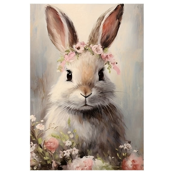 HELLOYOUNG Rustic Floral Rabbit Canvas Wall Art 30x45cm Unframed Soft Tone Pastel Easter Decor for Bedroom Home Office