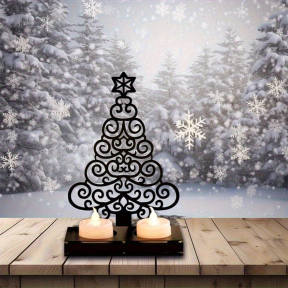 HELLOYOUNG Rustic Iron Christmas Tree Candlestick - Wall PedimentsD Metal Silhouette Holder for Festive Tabletop Decor Fireplace Mantel Decor Perfect Holiday Dinner Accent-candle Holder