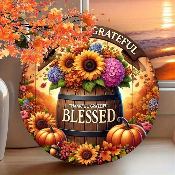 HELLOYOUNG Rustic Iron Wall Art Decor for Living Room, Hydrangea Sunflower Metal Sign, Farmhouse Cottage Style House Entryway Patio 7.87x7.87 Inch, Fall Autumn Trending