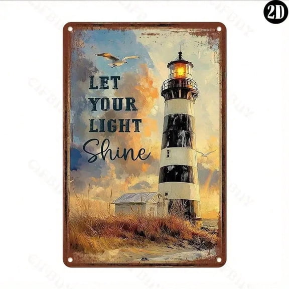 HELLOYOUNG Rustic "Let Your Light Shine" Lighthouse Sign - UV Printed Waterproof/Dustproof Wall Art, Indoor/Outdoor Decor for Home/Office