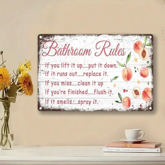 HELLOYOUNG Rustic Metal Bathroom Wall Sign, Vintage Peach Painting Iron Art for Living Room Bar, Easy-to-Hang Farmhouse Decor, Unique Gift for Husband Wife Home Decor Idea Plaques & Signs