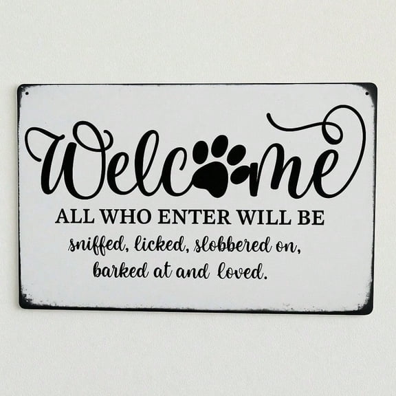 HELLOYOUNG Rustic Metal Dog Welcome Sign 8x12 Inch  Outdoor Indoor Wall Decor for Dog Lovers, Personalized Pet Gift for Home Entry Porch