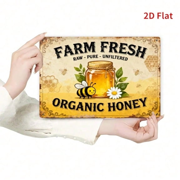 HELLOYOUNG Rustic Metal Honeycomb Wall Sign "Fresh Honey" 2D Flat Farmhouse Decor For Home, Bar, Man Cave, Garage, Indoor Outdoor Use Aluminum Signs Decorative Plaques