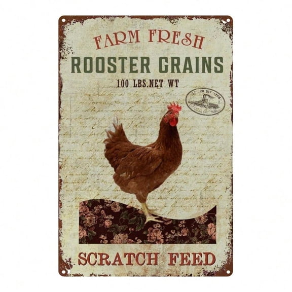 HELLOYOUNG Rustic Metal Rooster Wall Art, 8x12 Inch Vintage Floral Farmhouse Kitchen Decor, Durable Country Style Retro Sign for Home, TikTok Trending