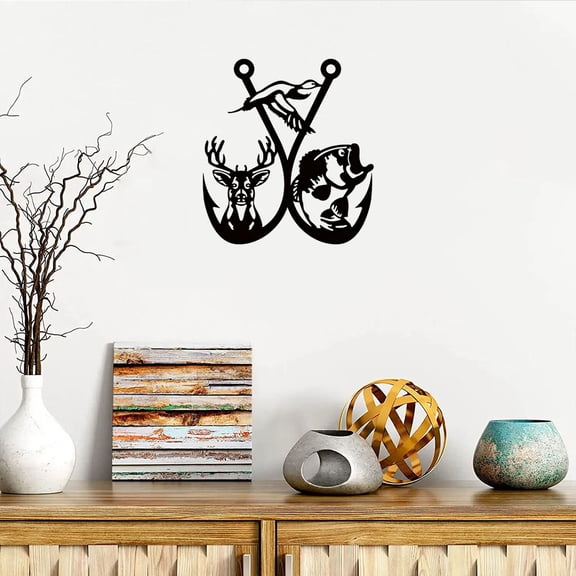 HELLOYOUNG Rustic Metal Wall Art Deer Sculpture, Wilderness Hunting Lodge Decor for Man Cave Office, Fishing Gifts for Men, Antler Wildlife Home Decor