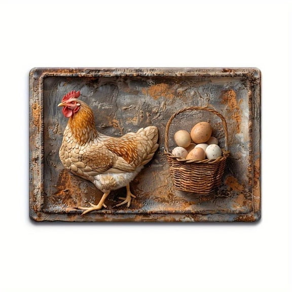HELLOYOUNG Rustic Metal Wall Art Egg Design Chicken Sign, Farmhouse Decor for Home Kitchen Cafe Bar Man Cave Garage, Unique Gift Idea for Interior Decoration