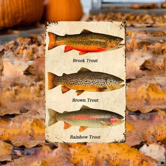 HELLOYOUNG Rustic Metal Wall Art Plaque, Engraved Trio Trout Design for Home Bar Pub Cafe Ambiance Decor