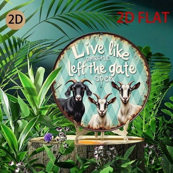 HELLOYOUNG Rustic Metal Wall Art Sign with Goat Motivational Quote, Vintage Farmhouse Decor Home Office Bar Barn, Farmhouse Decor Metal Tin Sign for Wall