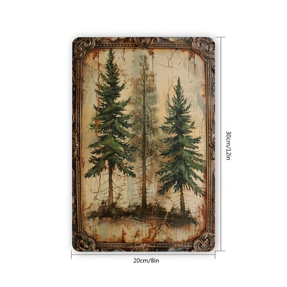HELLOYOUNG Rustic Pine Tree Metal Sign, Vintage Iron Wall Art Decor for Indoor Outdoor, Durable Foil Engraving for Home Bedroom Office Cafe Bar, 8x12 Inch