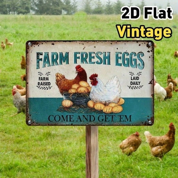HELLOYOUNG Rustic Rooster Metal Wall Sign Vintage Farmhouse Kitchen Decor 8x12 Inch 2D Flat Tin Art Wall Decor for Country Home