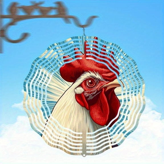 HELLOYOUNG Rustic Rooster Wind Chime, 2D Metal Outdoor Hanging Decor for Garden Patio Farm Wedding, Red White Design Melodic Charm, Birthday Christmas Gift