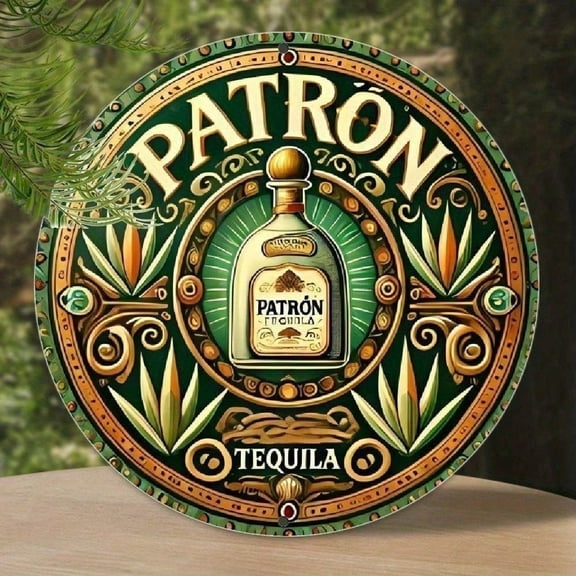 HELLOYOUNG Rustic Tin Wall Art Sign Patron Tequila Vintage Pub Bar Metal Sign Man Cave Decor 8x8 Inch Round Retro Tin Art Decor