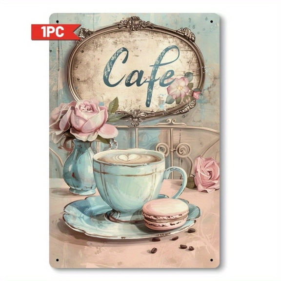 HELLOYOUNG Rustic Tin Wall Sign Shabby Chic Rose Macaron Design Iron Wall Art for Cafe Kitchen Garden Decor 20.32x30.48 Cm