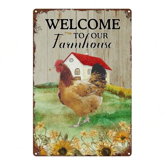 HELLOYOUNG Rustic Wooden Chicken Wall Decor, Vintage Metal Design for Farm Kitchens, 12x8 Inch Modern Country Home Dcor, Unique Welcome Gift